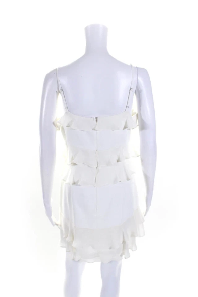 Vestido Parker para mujer cuello cuadrado cremallera volantes sin mangas en capas blanco talla 4 Foto 3 de 4