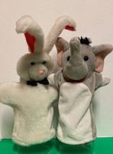 2 Hand Puppets Bunny and Elephant Plush 9  