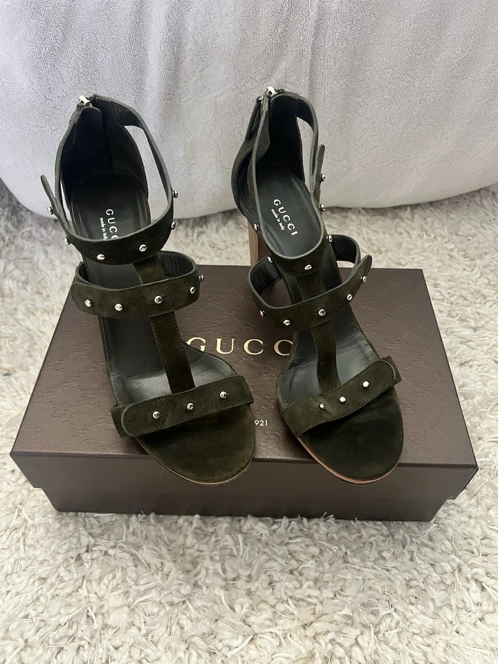 Gucci Sandal Green Suede Pumps 39.5 - Image 3 of 4