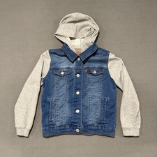 Levi s Unisex Hooded Kids Jacket, Blue Denim Body Gray Cotton Sleeves SP 8 -10