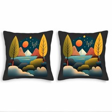 Serene Nighttime Landscape Throw Pillow Covers - Set of 2 18x18in
