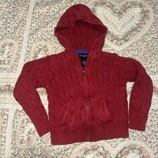Polo Ralph Lauren Kids Cable-Knit Cotton Full-Zip Hoodie Size 4/4T   Red.