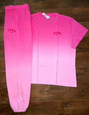 Victoria's Secret Pink Ombre Dip Dye Campus Tee + Pants Set Pink