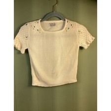 Vintage Girls Acrylic Sweater Top White Preppy Dainty Angel School Party Dance