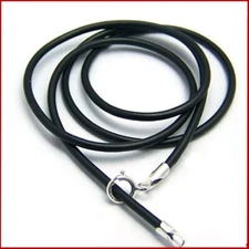 925 Sterling Silver 20" Black 2mm Wide Rubber Rope Chain Pendant Necklace DIY