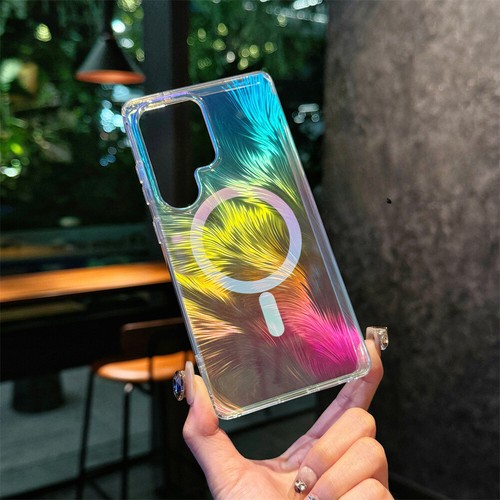 For Samsung S25/24//23/22Edge Feather Gradient Magnetic Phone Case+Tempered Film - 第 4/14 張圖片