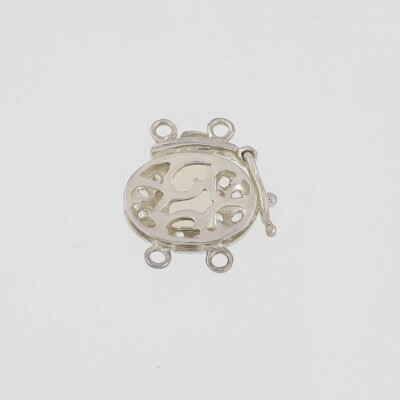 Sterling Silver Clear CZ 2 Strand Oval Pearl Box Clasp with Secure 
