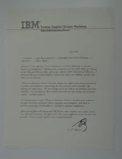 Vintage 1983 IBM SSD Systems Supplies Division Letter From E.F. Mosner #F-3