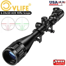 6-24x50 AOE Hunting Rifle Scope Red Green illuminated Optical Scope w/20mm Mount