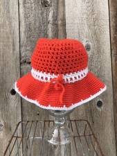 Vintage Handmade Crochet Bucket Hat Bright Orange