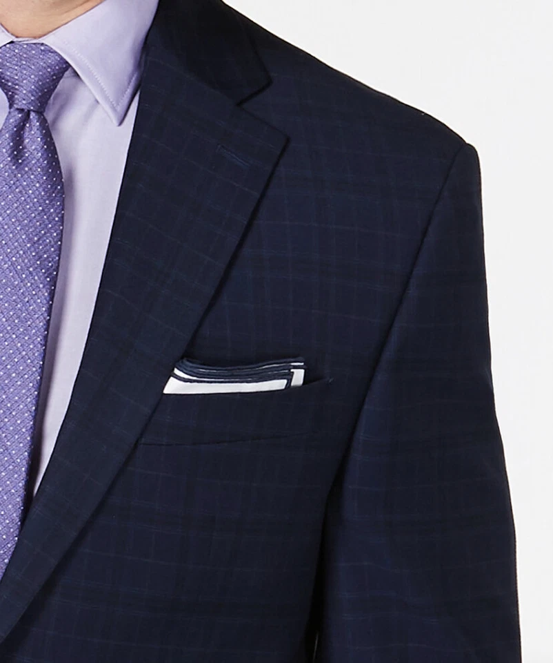 NUEVO CON ETIQUETAS CLUB ROOM PARA HOMBRES CORTE CLÁSICO ELÁSTICO AZUL MARINO A CUADROS TRAJE CHAQUETA ABRIGO DEPORTIVO 40L Foto 2 de 4