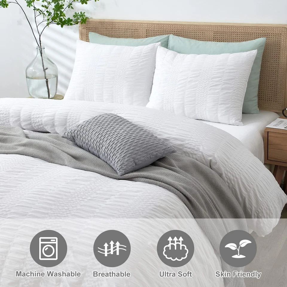 Funda nórdica blanca Seersucker 3 piezas (1 funda nórdica + 2 fundas de almohada) (queen) Foto 3 de 4