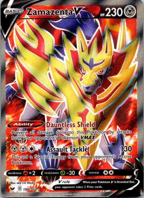 Zamazenta V Full Art 196/202 Pokemon Card Sword & Shield TCG