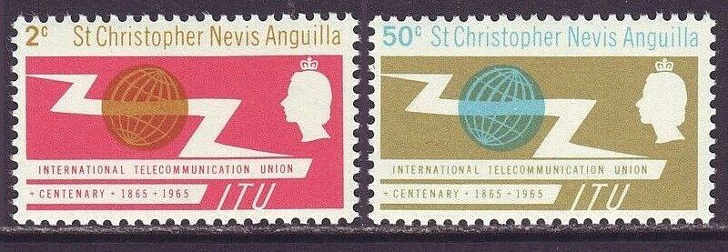 St Kitts-Nevis 1965 SC 163-164 MH Set Centenario ITU Foto 3 de 3