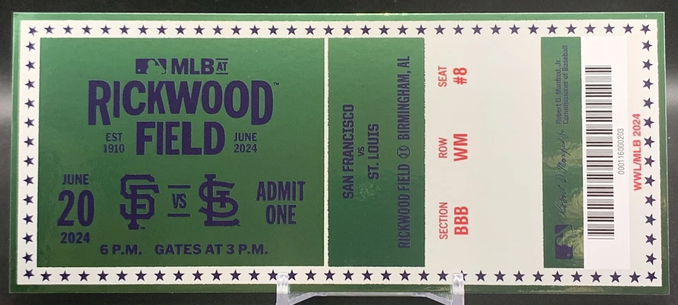 1er JUEGO MLB EN RICKWOOD FIELD BOLETO CONMEMORATIVO 20/06/2024 GIGANTES v CARDENALES Foto 4 de 4