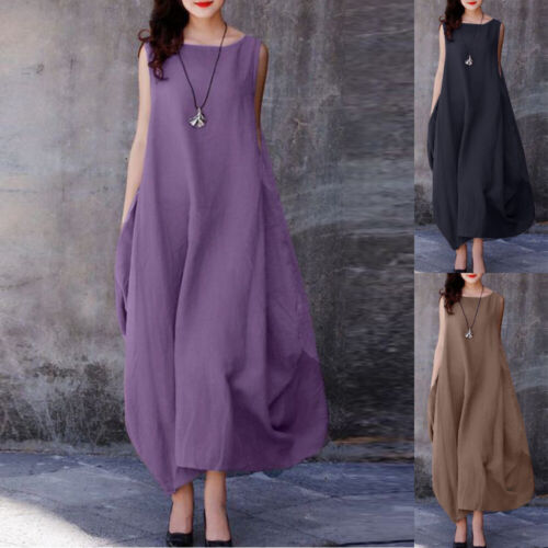 Damen Sommer-Maxikleid Urlaubkleid Taschen Strandkleid Freizeitkleid - Bild 2 von 17