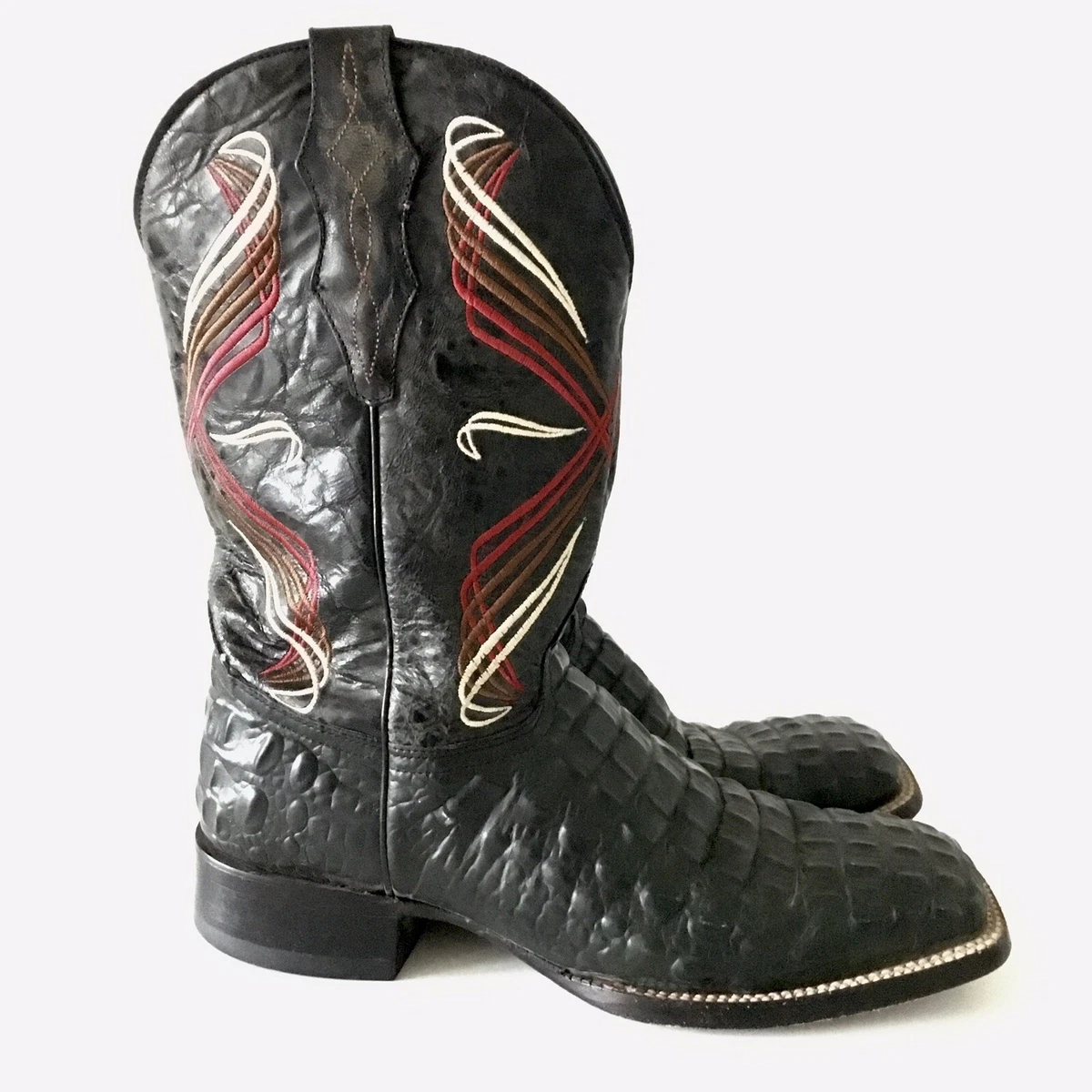 Cavender s Black Hornback Caiman Print Cowboy Boots Men Size 9.5 EE