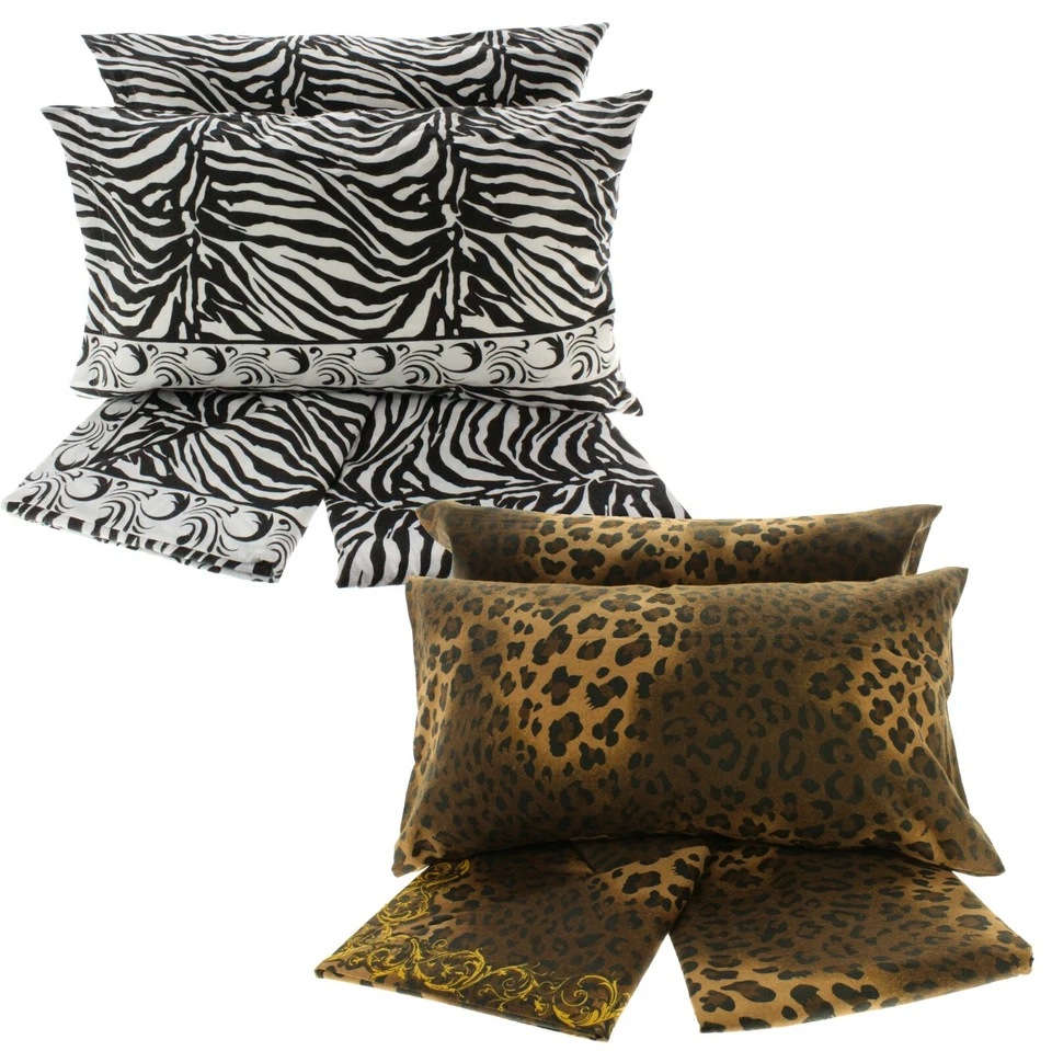 Completo Lenzuola Flanella Matrimoniale 2 Piazze Invernale Leopardo Zebra Safari