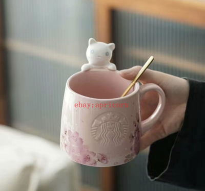 Starbucks Pink Cherry Blossom Cat Mug Cup Simple Ceramic Cup Coffee Mug  Gift | eBay