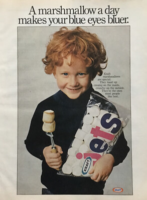 1977 Kraft Jets Marshmallow Original PRINT AD Cute Redhead Boy Blue Eyes