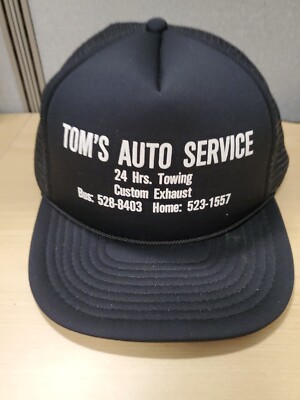 Tom's Auto Service Black Adjustable Snapback Trucker Baseball Hat 