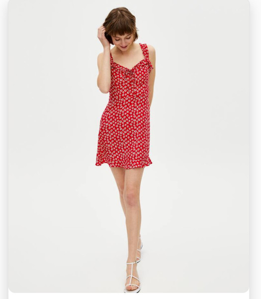 PULL & BEAR  VESTIDO CORTO ESTAMPADO TIRANTES TALLA M