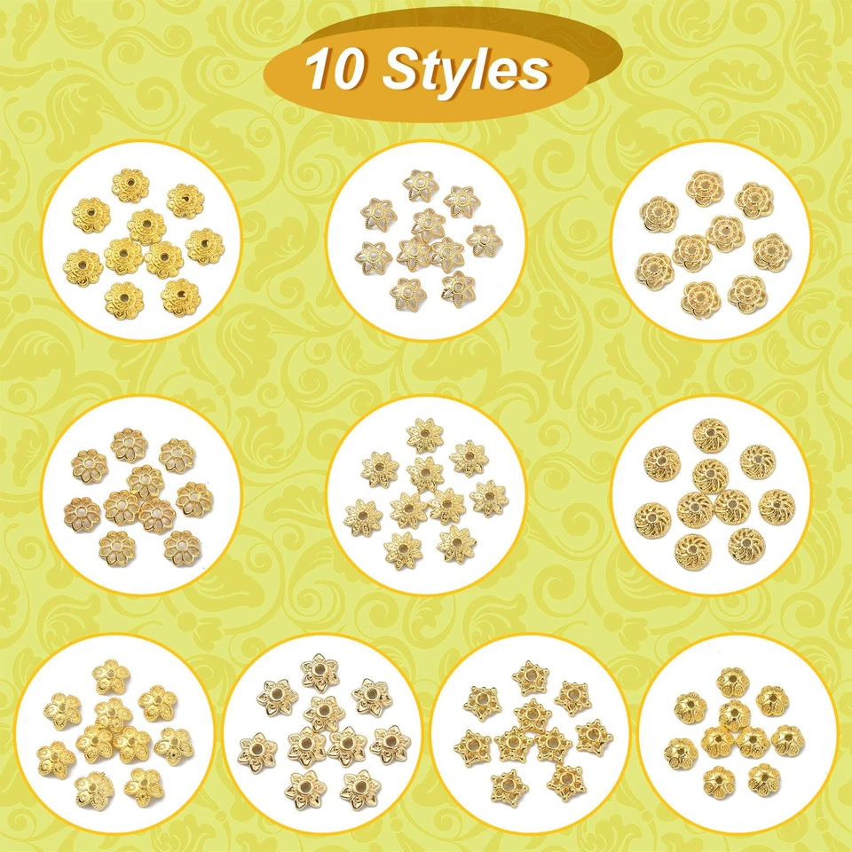 100 x 10 стилей золотой цветок бусина конец крышки прокладка бисер для DIY ювелирных изделий - Изображение 4 из 4