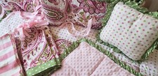 Girl's Heirloom Handmade Nursery Bedding Set Pink Paisley Polkadot  Stripe