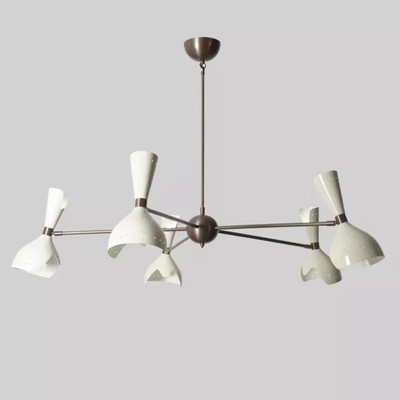 Large Stilnovo Style Five Arm 10 Lights Brass Sputnik Chandelier Ceiling Lamp