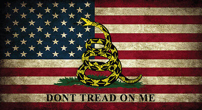 American Flag Don't Tread on Me Gadsden Distressed Vinyl Bumper Sticker