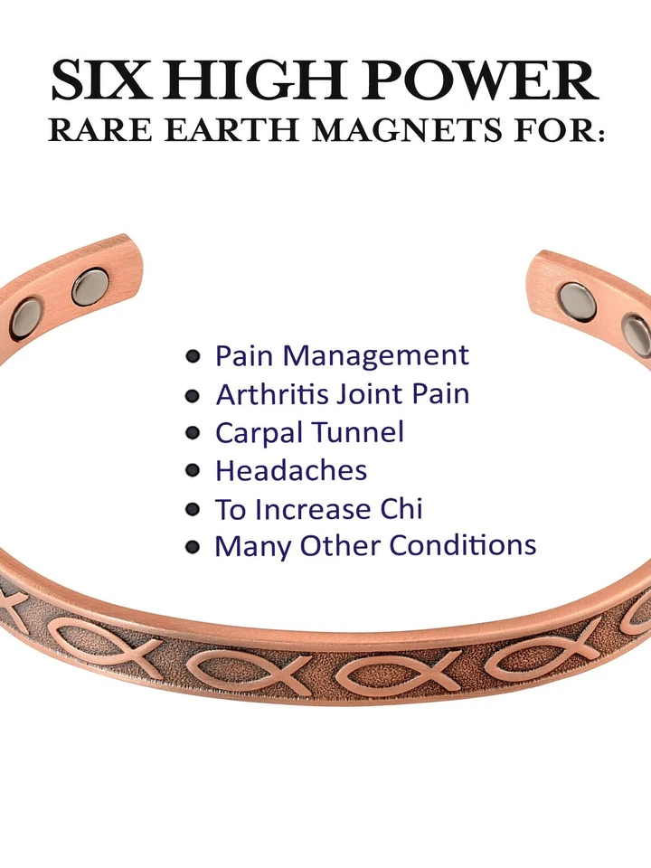 Pulsera Terapia Magnética Cobre Alta Potencia Dolor Tierras Raras Imanes Peces Antiguos Foto 3 de 4