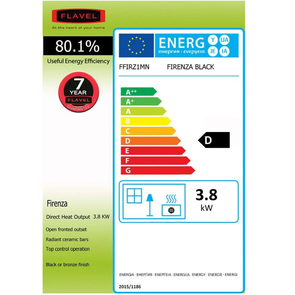 Flavel Firenza Gas Fire Black FFIRZ1MN Radiant Gas Fire 7 Year Warranty - Image 3 of 4