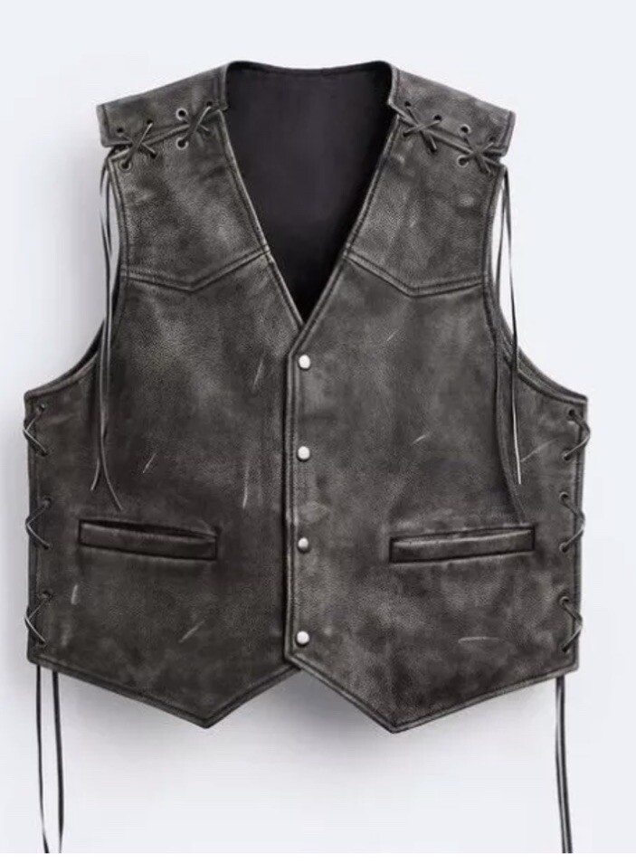 Zara limited Edition VINTAGE EFFECT LEATHER VEST Size Large Zara limited Edition VINTAGE EFFECT LEATHER VEST Size Large