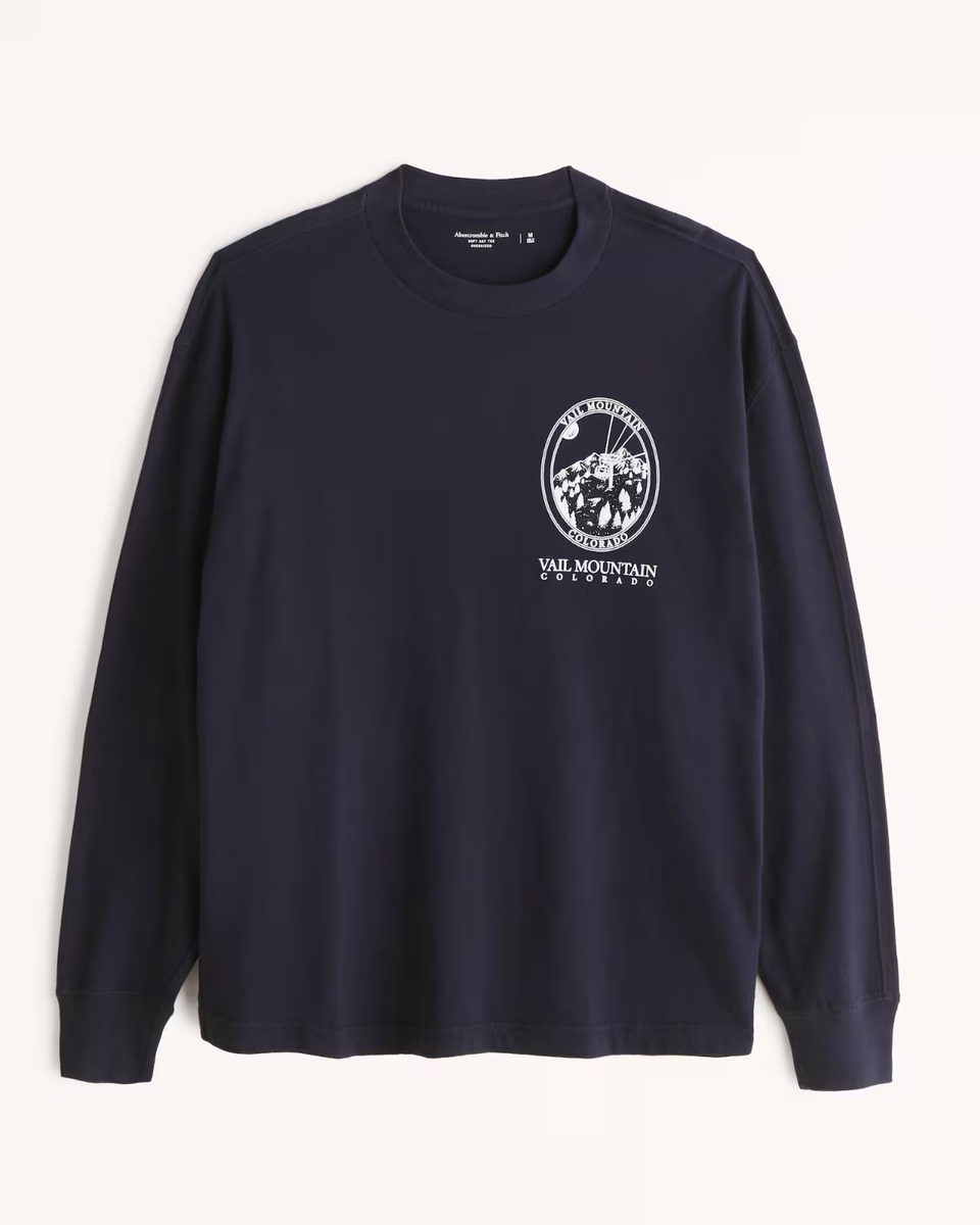 Abercrombie & Fitch Long-Sleeve Ski Graphic Tee Men's Soft T-Shirt