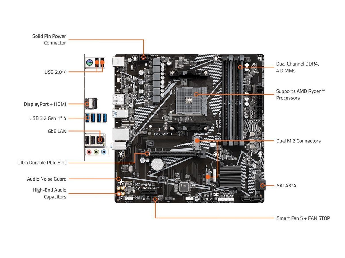 GIGABYTE B550M K AM4, Micro-ATX AMD Motherboard for sale