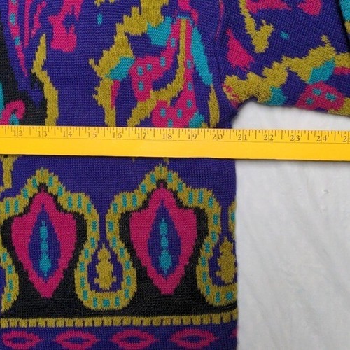 Vintage 90s Lambswool Colorful Paisley Print Cardigan Sweater Size L - Picture 4 of 6