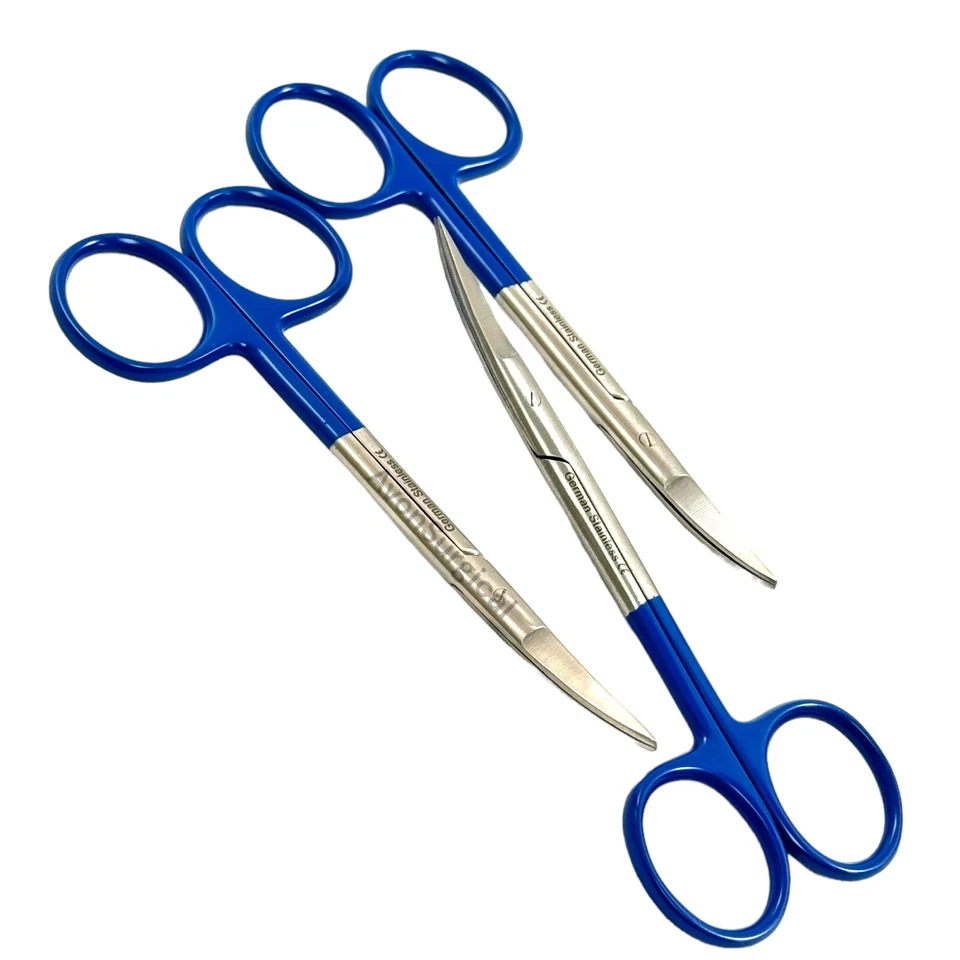 NUEVO INSTRUMENTO QUIRÚRGICO DENTAL SUPERCORTE CURVADO 4.5" ALEMÁN 5 TIJERAS IRIS - AZUL Foto 4 de 4