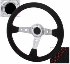 Universal 6 Bolt 350mm Black Suede Leather Red Stitching Steering Wheel Jdm Euro
