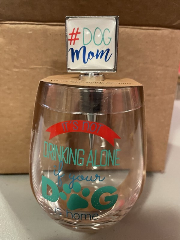 New BW It’s Not Drinking Alone If Your Dog Is Home Wine Glass & Stopper Gift Set
