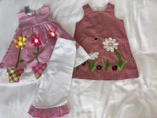 Girls NEW 2 Dresses & Capri SET Size 4T Pink Red Check Floral Bonnie Jean Sophie