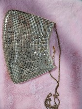Vintage Gold Metal Mesh Purse Sequins Evening Bag Metal Crossbody Strap