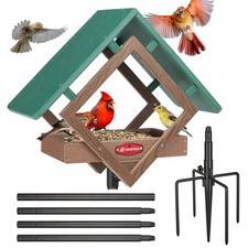 Large Platform Bird Feeder with Metal Mesh Tray, Pole Mount Adjustable Bird F...
