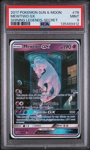 2017 POKEMON SUN & MOON SHINING LEGENDS SECRET #78 MEWTWO GX PSA 9