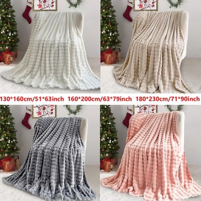 Super Soft Faux Fur Throw Blanket Cozy Bubbles Blankets for Bed Sofa Couch Car