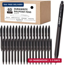 Black Pens Bulk, 60-Pack Durawrite Retractable Ballpoint Pens Black Ink 1.0mm