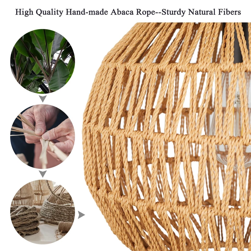 Lámparas colgantes de ratán de granja, lámpara de araña boho de 12", mimbre Ha... Foto 3 de 4