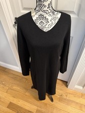 NWT Talbots Black Merino  Wool V-Neck Button Sleeves Slimming Flair Dress Xl