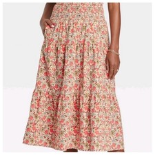 Universal Thread Womens Tiered Maxi Skirt Size L Orange Floral Boho Cottagecore