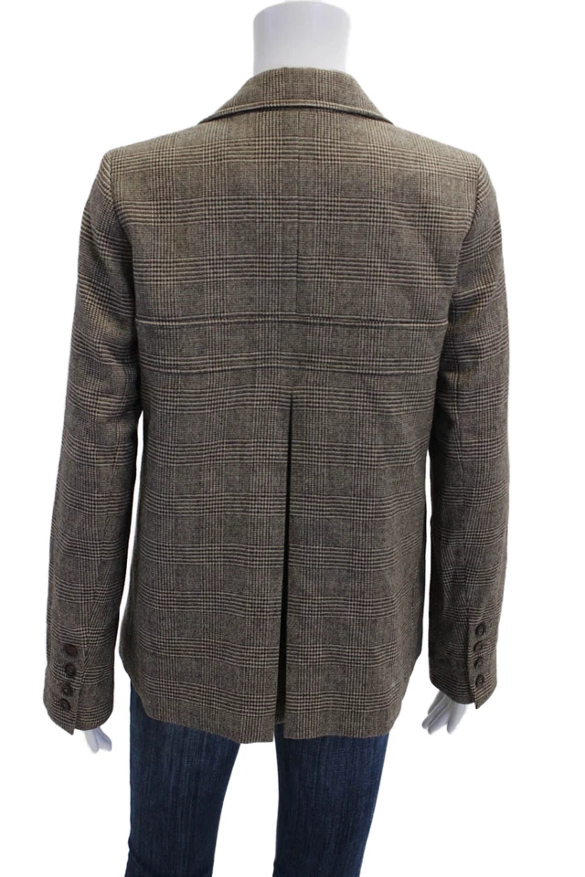 Chaqueta Badgley Mischka Mujer Lana Cuadros Doble Pecho Cuello Marrón Talla 4 Foto 4 de 4