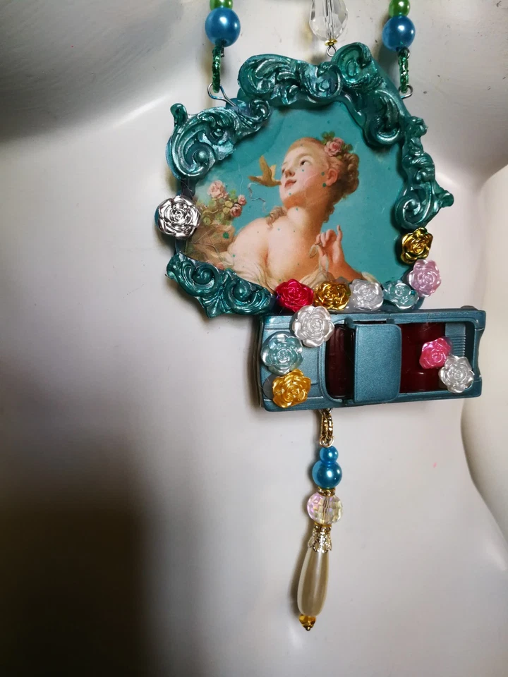 Pingente de colar de joias marca de luxo barroco rococó fragonard vintage carro rosas - Imagem 2 de 4